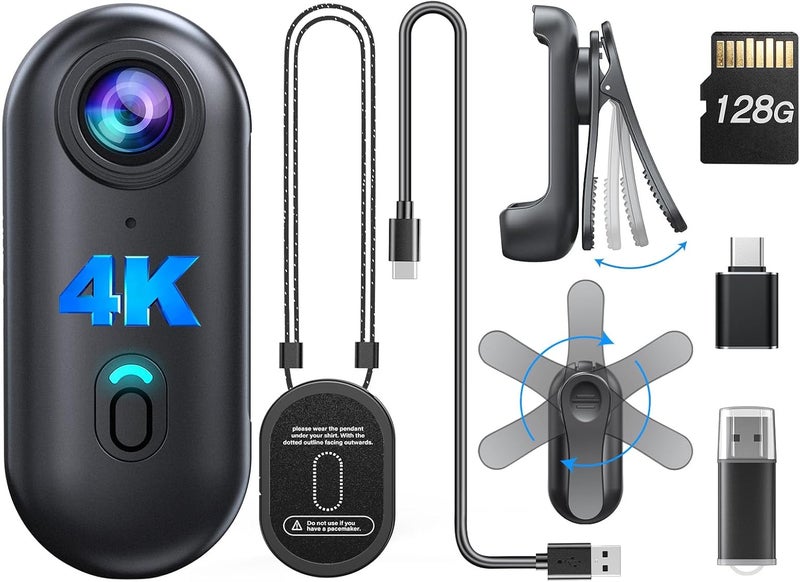 BOBLOV W4 4K Mini Body Camera, Wearable Camera with 360°Rotatable Clip & Magnetic Clip, 96 Minutes for Recording, Easy to Use for Lecture, Traveling, Pet Walking and Outdoors Activities - Image 1